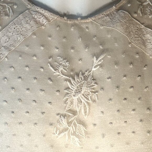 ZARA SZ XL Cream Swiss Dot Sheer Top Fairy Cottage Romantic Feminine Boho Glam - Picture 3 of 13